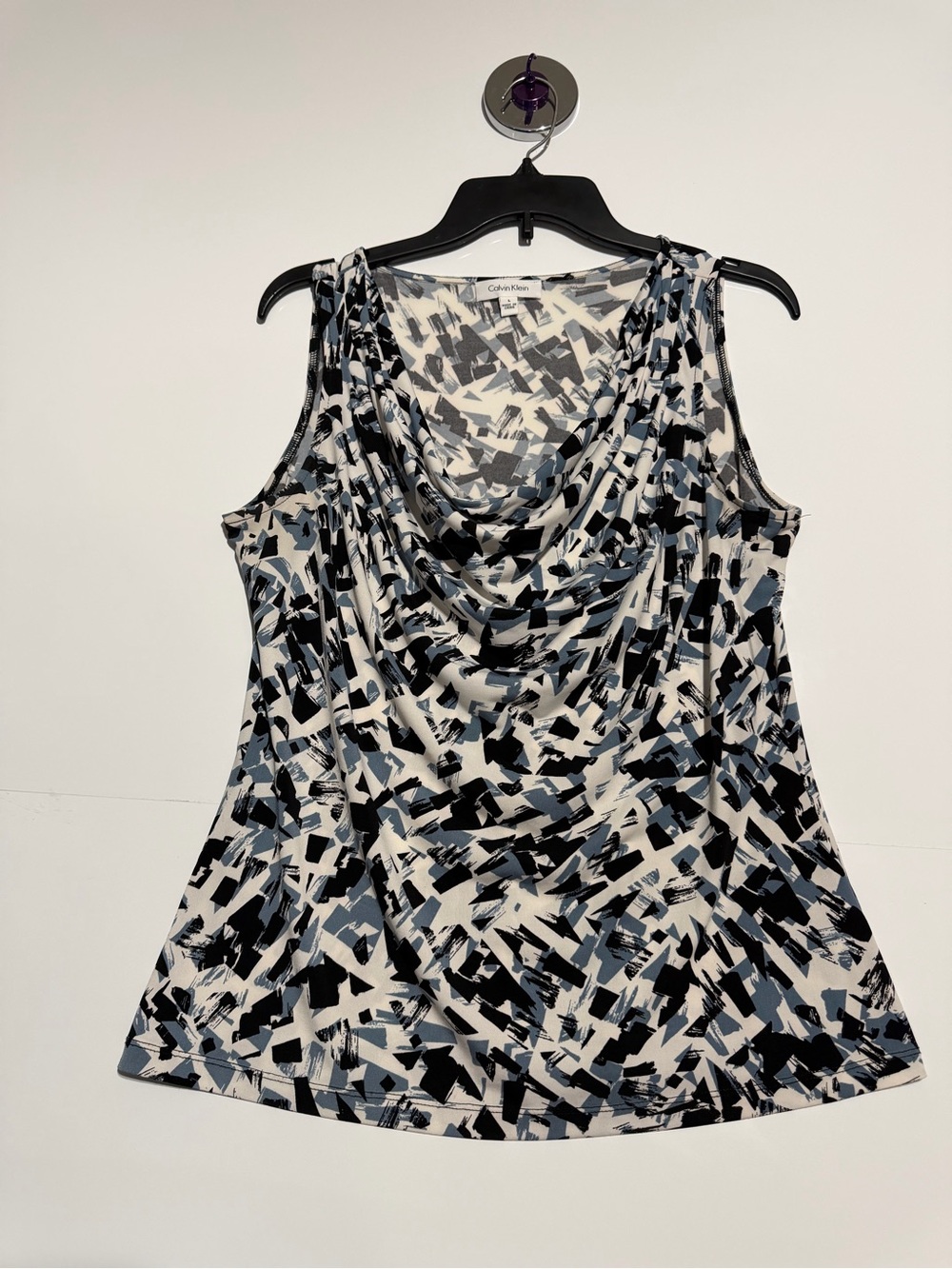 Calvin Klein Black, White & Gray Abstract Cowl Neck Tank